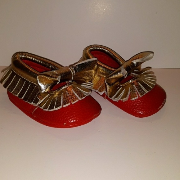 Romirus red gold moccasins size baby 1 - Picture 1 of 6